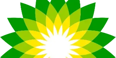 Logotipo de BP con un diseño floral geométrico en verde y amarillo y las letras "bp" minúsculas en verde en la parte superior derecha.